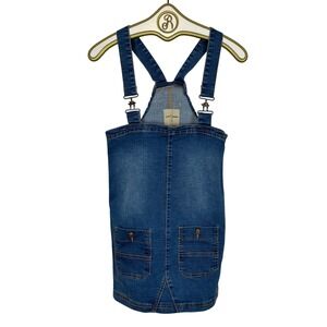Love Trends Denim Overall Pinafore Dress Women XS Blue Stretch Mini Skirt Casual